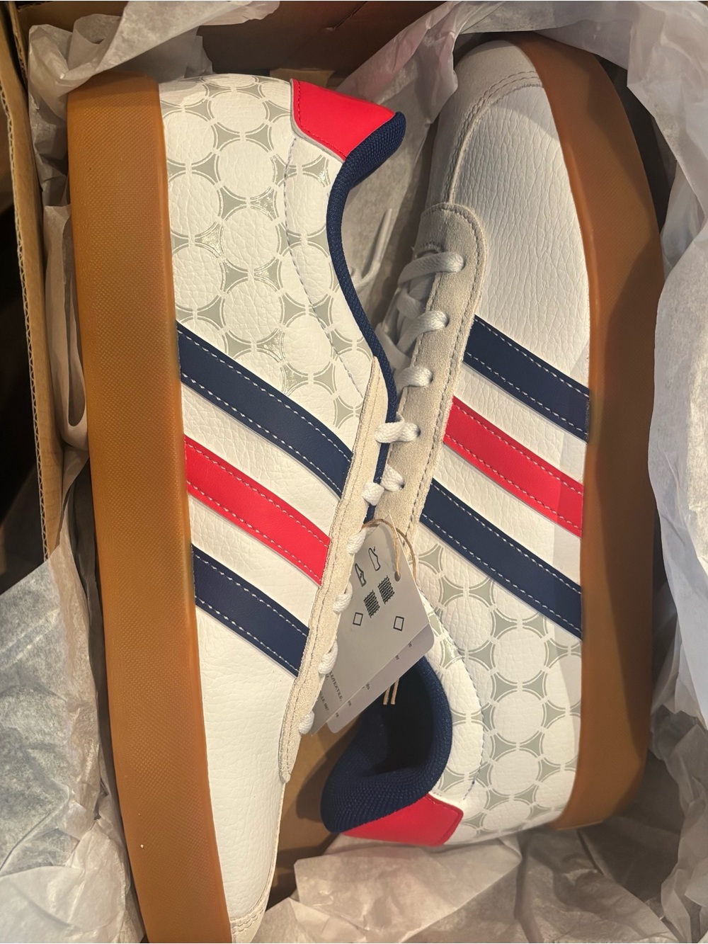 World Cup adidas White Sneakers with Navy & Red Stripes and Gum Sole